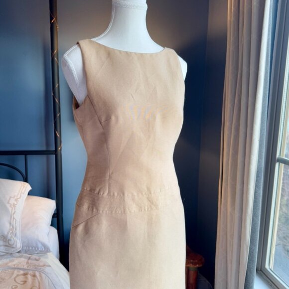 Beige Cotton Linen Blend BCBG Sleeveless Shift Dress - Picture 2 of 10
